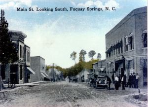 Old Fuquay Springs postcard. This would have been facing south on Main Street. Fuquay Springs, NC